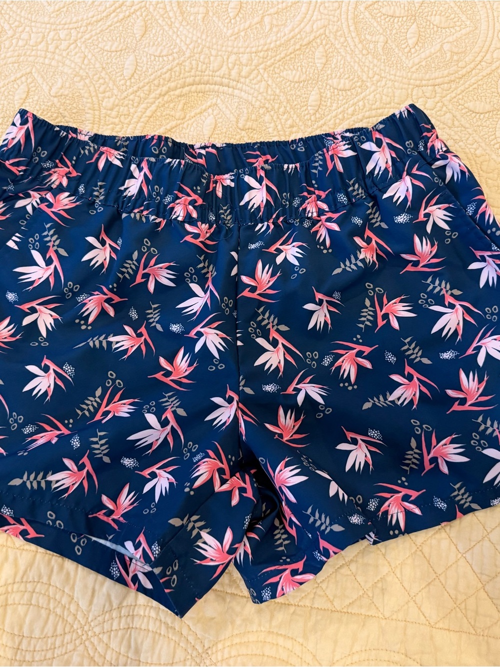 Magellan Outdoors Navy Floral Athletic Shorts with Pink Print
